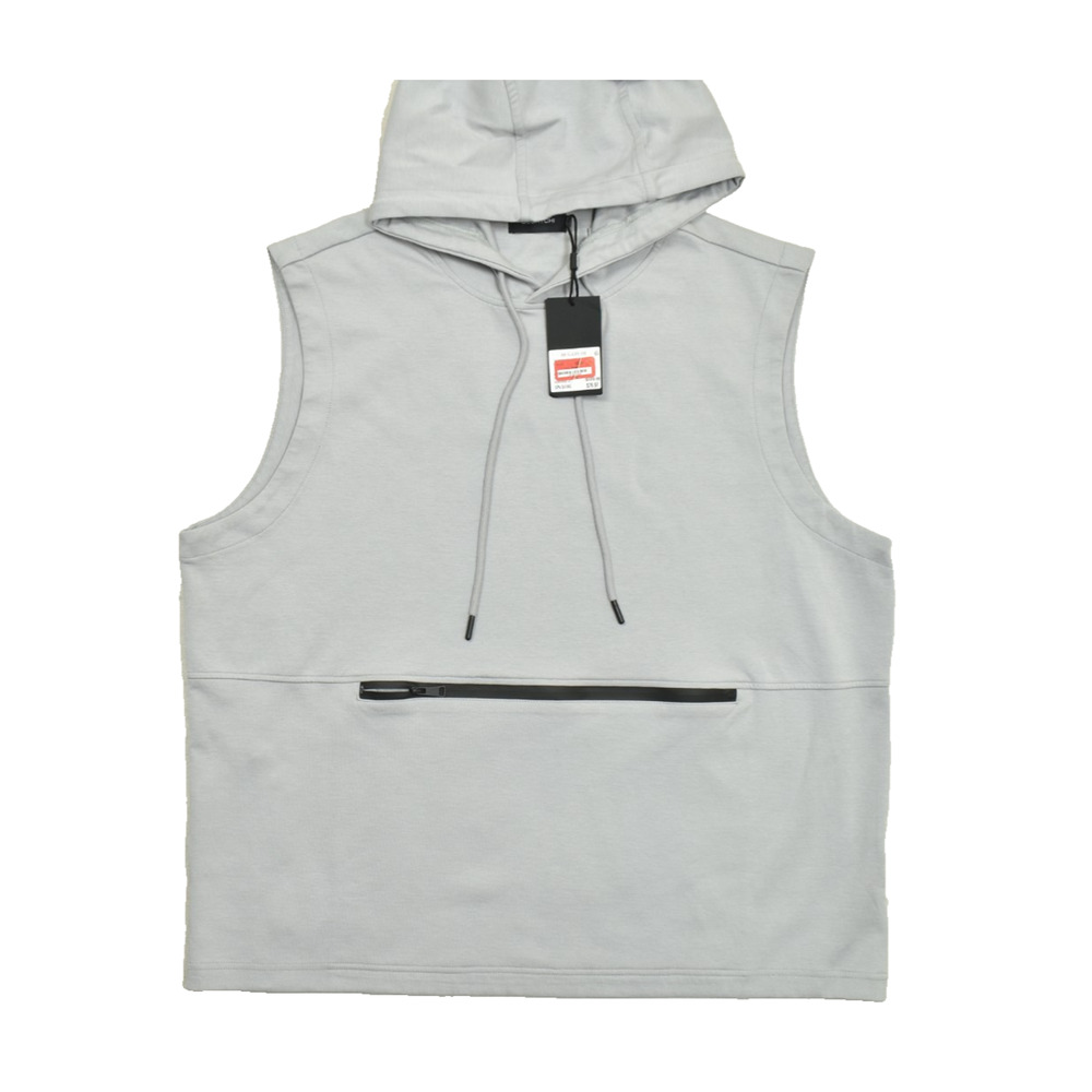 BUGATCHI Men's XXL Gray Sleeveless Pullover Hoodie Cotton Blend Zip Pockets NWT